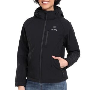 Ororo Black Heated Jacket With Detachable Hood Power Bank Included Warm Cozy